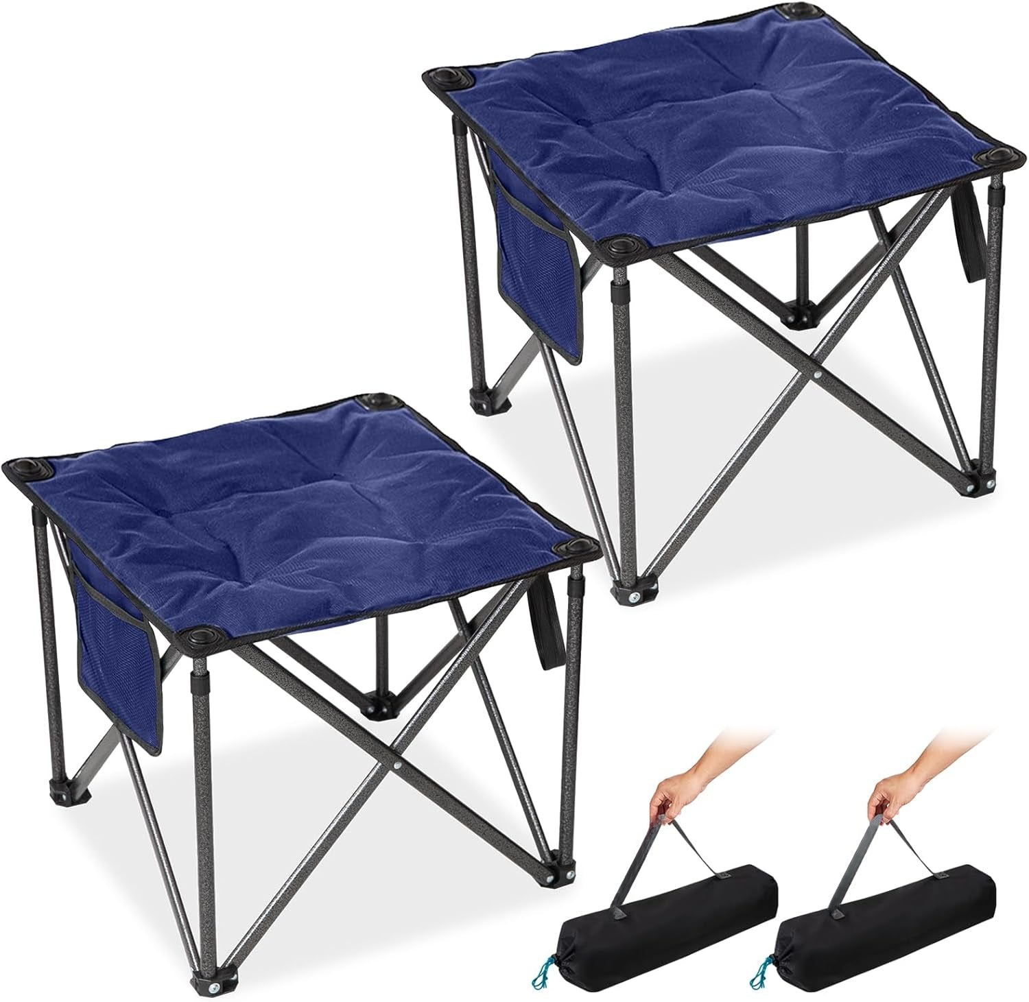 Oversized Camping Stool for Adults, 2 Pack Thick Padded 18.1 Inch Folding Ottoman Foot Rest, 440 Lbs Heavy Duty Outdoor Camp Chairs with Anti-Slip Foots & Carry Bag for Fishing Travel (Blue)