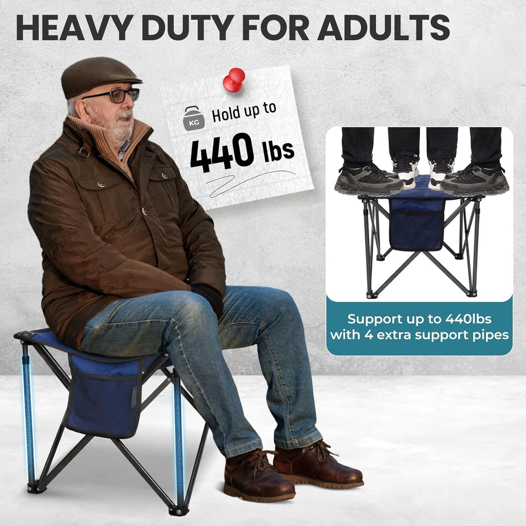Oversized Camping Stool for Adults, 2 Pack Thick Padded 18.1 Inch Folding Ottoman Foot Rest, 440 Lbs Heavy Duty Outdoor Camp Chairs with Anti-Slip Foots & Carry Bag for Fishing Travel (Blue)