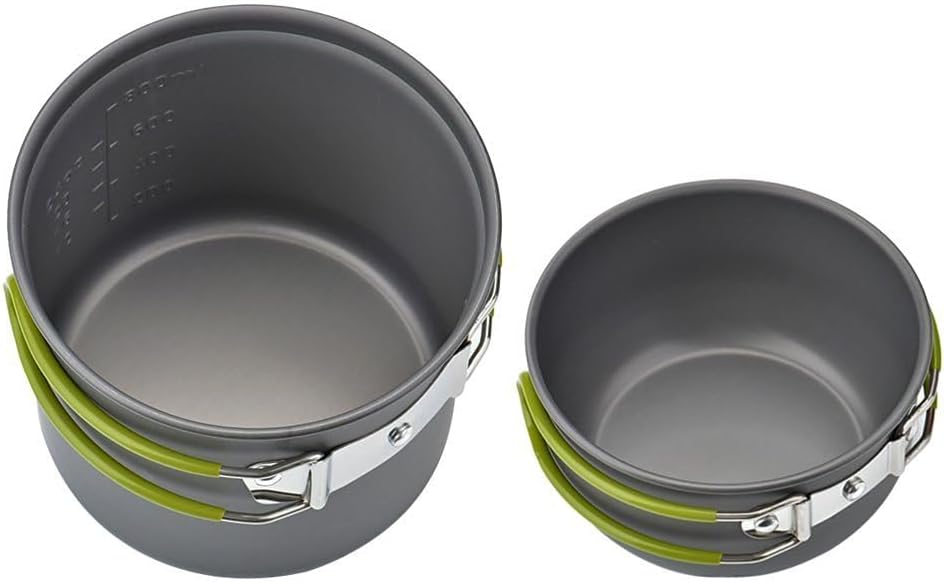 Camping Cookware Mess Kit Backpacking Pot Gear Camping Cooking Pots and Pans Set Camp Kitchen Equipment Accessories Green 4.88 x 6.57 inch