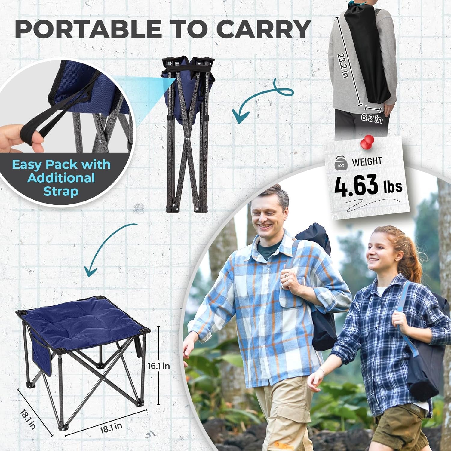 Oversized Camping Stool for Adults, 2 Pack Thick Padded 18.1 Inch Folding Ottoman Foot Rest, 440 Lbs Heavy Duty Outdoor Camp Chairs with Anti-Slip Foots & Carry Bag for Fishing Travel (Blue)