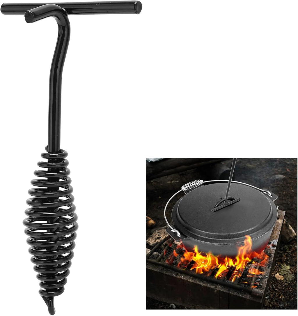 Dutch Oven Lid Lifter with Spiral Handle, 19.5cm/7.7in Cast Iron | Securely Lift Hot Lids for Outdoor Camping, Essential Dutch Oven Accessories
