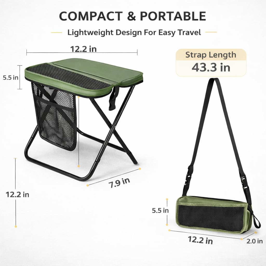 Foldable Stool with Carrying Bag,Compact Folding Chair with Shoulder Strap, Lightweight Outdoor Seat for Fishing, Camping, Hiking, Garden, Beach, Sports Games, Festivals
