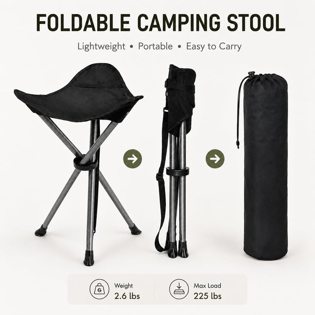 2 Pack Camping Stools, 22.4" Extra Tall Tripod Stool for Adults | 600D Oxford, Water-Repellent & Rust-Resistant, 250lbs Capacity, 2.6lbs Each, Folds to 27in, for Camping Fishing Hiking Golf