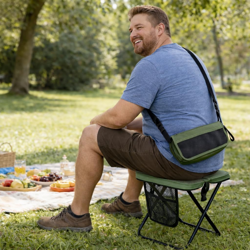 Foldable Stool with Carrying Bag,Compact Folding Chair with Shoulder Strap, Lightweight Outdoor Seat for Fishing, Camping, Hiking, Garden, Beach, Sports Games, Festivals