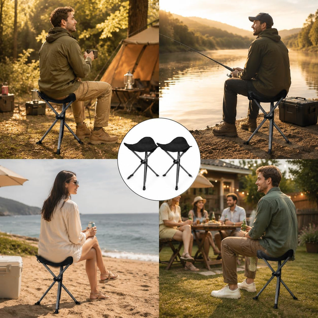 2 Pack Camping Stools, 22.4" Extra Tall Tripod Stool for Adults | 600D Oxford, Water-Repellent & Rust-Resistant, 250lbs Capacity, 2.6lbs Each, Folds to 27in, for Camping Fishing Hiking Golf