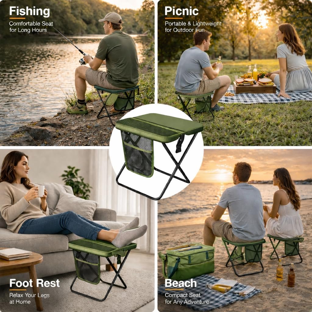 Foldable Stool with Carrying Bag,Compact Folding Chair with Shoulder Strap, Lightweight Outdoor Seat for Fishing, Camping, Hiking, Garden, Beach, Sports Games, Festivals
