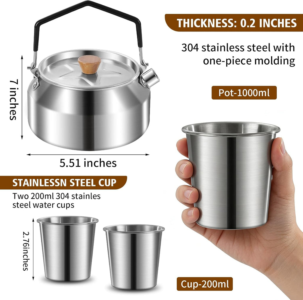 12pcs Outdoor Camping Cookware Kit, Lightweight Stainless Steel Kettle, Non-Stick Pot and pan, with Fork Spoon Kits Suitable for picnics and Backpacking Trips