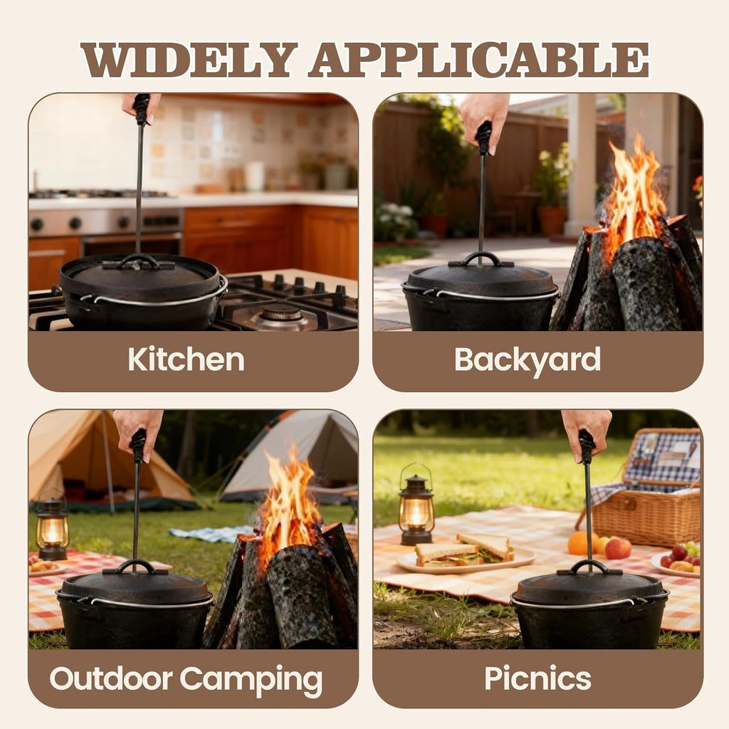 Dutch Oven Lid Lifter with Spiral Handle, 19.5cm/7.7in Cast Iron | Securely Lift Hot Lids for Outdoor Camping, Essential Dutch Oven Accessories
