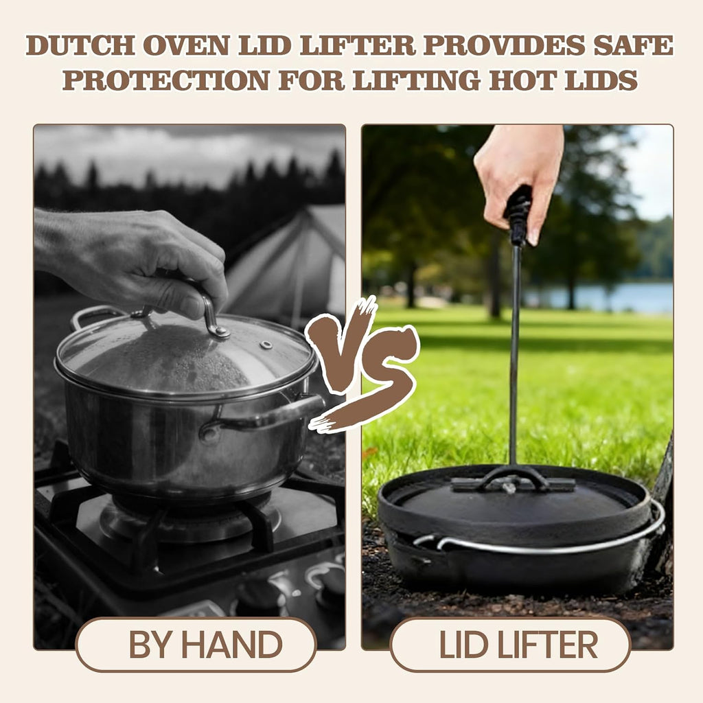 Dutch Oven Lid Lifter with Spiral Handle, 19.5cm/7.7in Cast Iron | Securely Lift Hot Lids for Outdoor Camping, Essential Dutch Oven Accessories