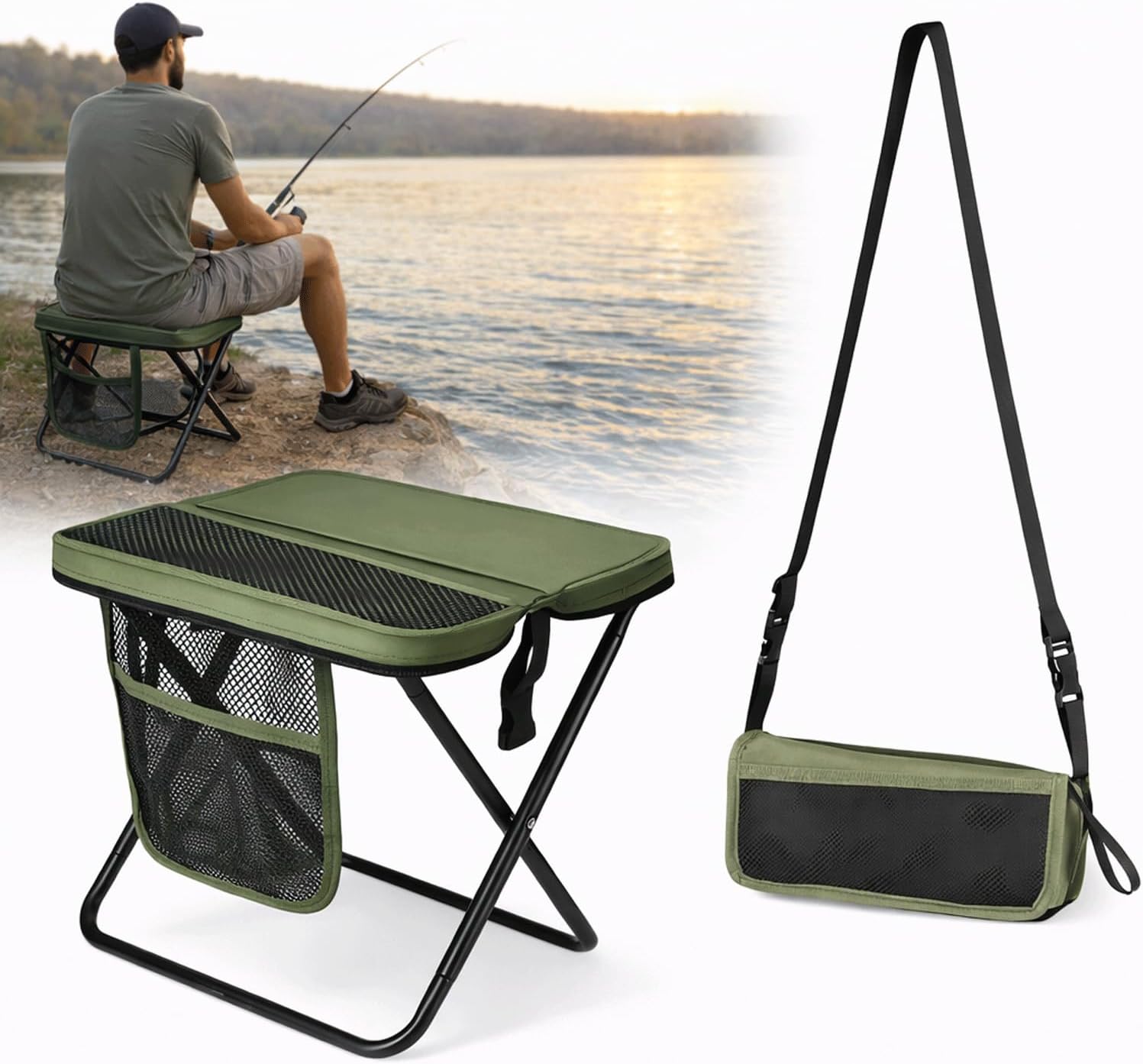 Foldable Stool with Carrying Bag,Compact Folding Chair with Shoulder Strap, Lightweight Outdoor Seat for Fishing, Camping, Hiking, Garden, Beach, Sports Games, Festivals