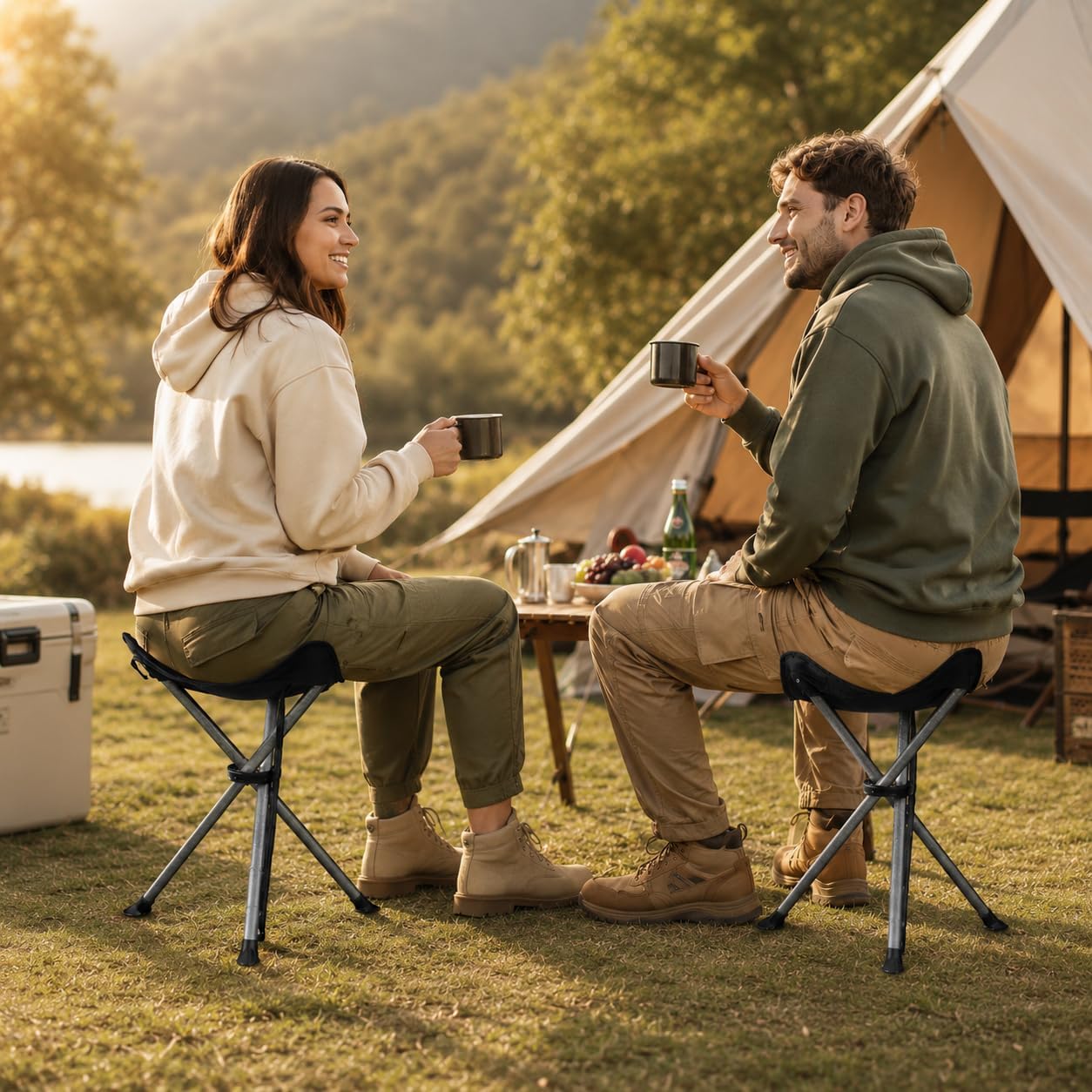 2 Pack Camping Stools, 22.4" Extra Tall Tripod Stool for Adults | 600D Oxford, Water-Repellent & Rust-Resistant, 250lbs Capacity, 2.6lbs Each, Folds to 27in, for Camping Fishing Hiking Golf