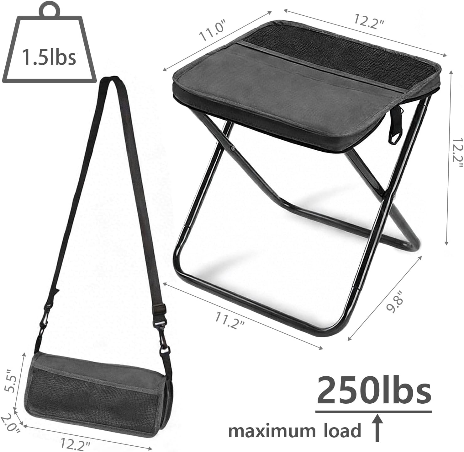 Outdoor Backpack Folding Stool, Pencil Case Stool, Portable Lightweight Camping Gear, Sports Folding Chair, Handbag Stool（Crossbody Bag Stool | Black）