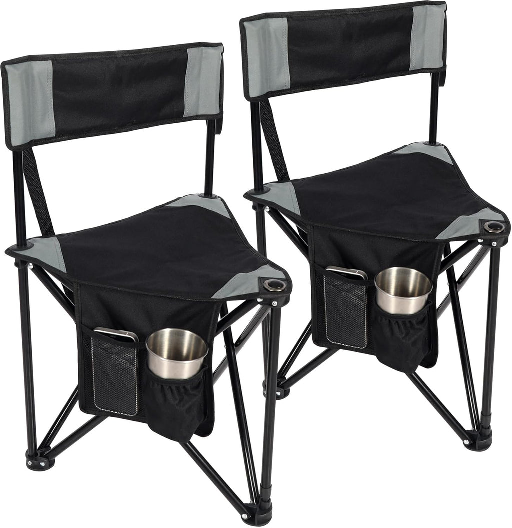 2 Pack Tripod Camping Chairs Folding Lightweight, Portable 3 Legged Tripod Stool Seat with Backrest, Small Golf Chair Compact for Adults Fishing Hunting, Black