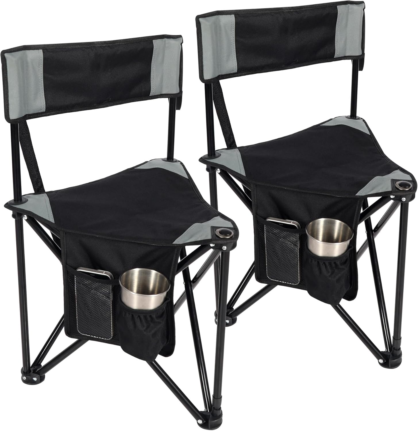 2 Pack Tripod Camping Chairs Folding Lightweight, Portable 3 Legged Tripod Stool Seat with Backrest, Small Golf Chair Compact for Adults Fishing Hunting, Black