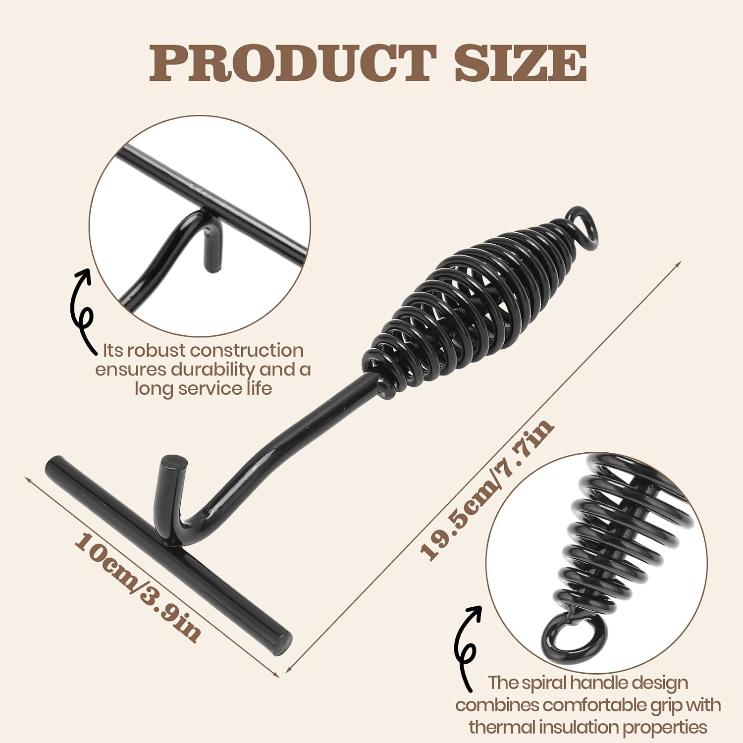 Dutch Oven Lid Lifter with Spiral Handle, 19.5cm/7.7in Cast Iron | Securely Lift Hot Lids for Outdoor Camping, Essential Dutch Oven Accessories
