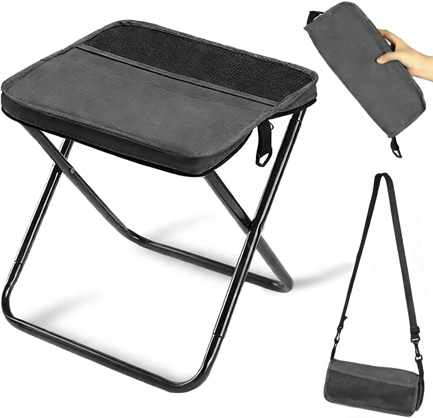 Outdoor Backpack Folding Stool, Pencil Case Stool, Portable Lightweight Camping Gear, Sports Folding Chair, Handbag Stool（Crossbody Bag Stool | Black）