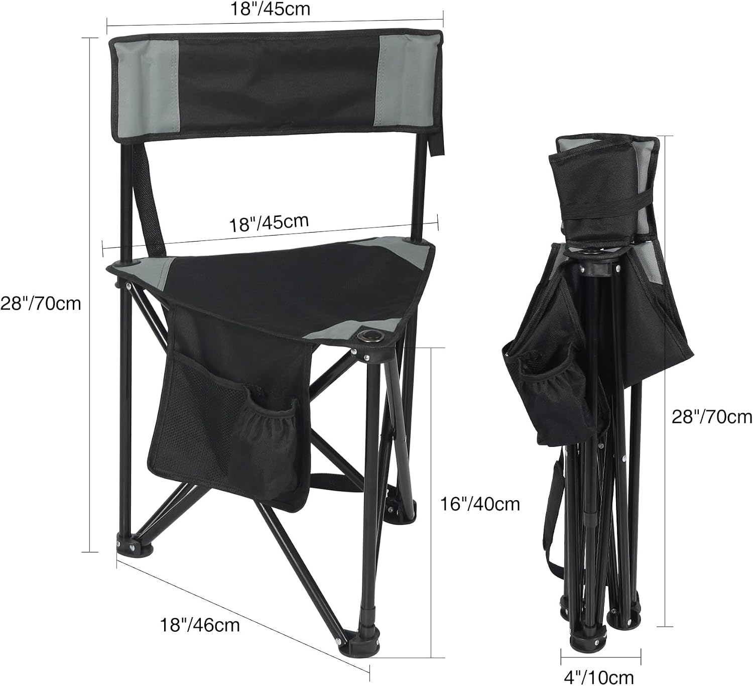 2 Pack Tripod Camping Chairs Folding Lightweight, Portable 3 Legged Tripod Stool Seat with Backrest, Small Golf Chair Compact for Adults Fishing Hunting, Black