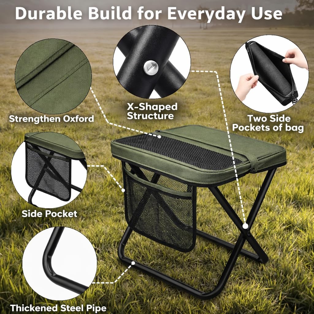 Foldable Stool with Carrying Bag,Compact Folding Chair with Shoulder Strap, Lightweight Outdoor Seat for Fishing, Camping, Hiking, Garden, Beach, Sports Games, Festivals