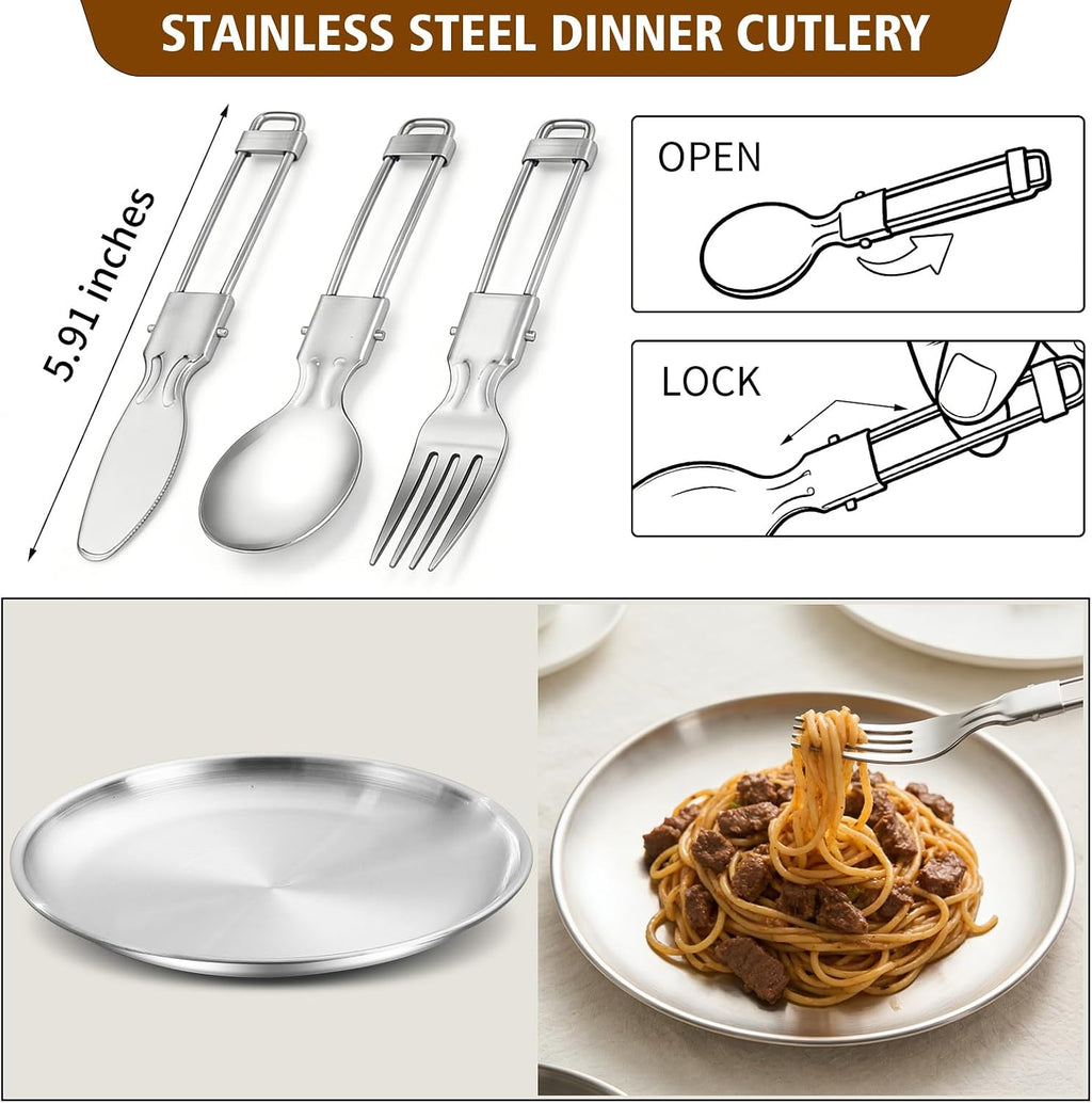 12pcs Outdoor Camping Cookware Kit, Lightweight Stainless Steel Kettle, Non-Stick Pot and pan, with Fork Spoon Kits Suitable for picnics and Backpacking Trips