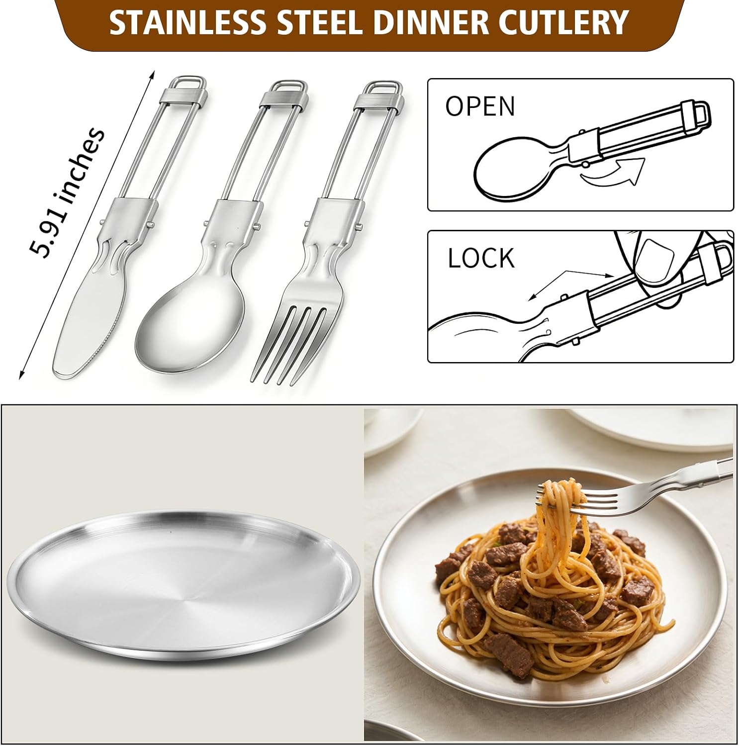 12pcs Outdoor Camping Cookware Kit, Lightweight Stainless Steel Kettle, Non-Stick Pot and pan, with Fork Spoon Kits Suitable for picnics and Backpacking Trips