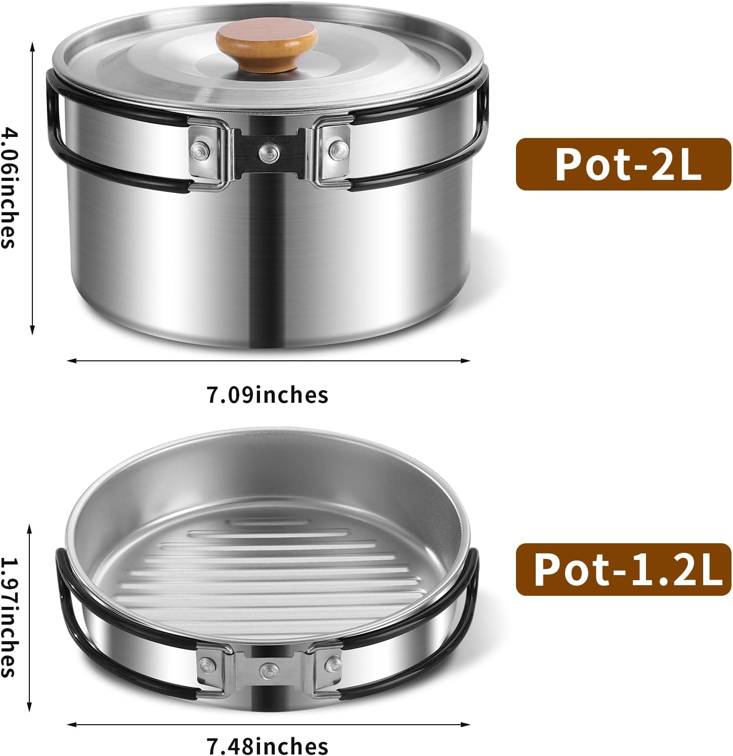 12pcs Outdoor Camping Cookware Kit, Lightweight Stainless Steel Kettle, Non-Stick Pot and pan, with Fork Spoon Kits Suitable for picnics and Backpacking Trips