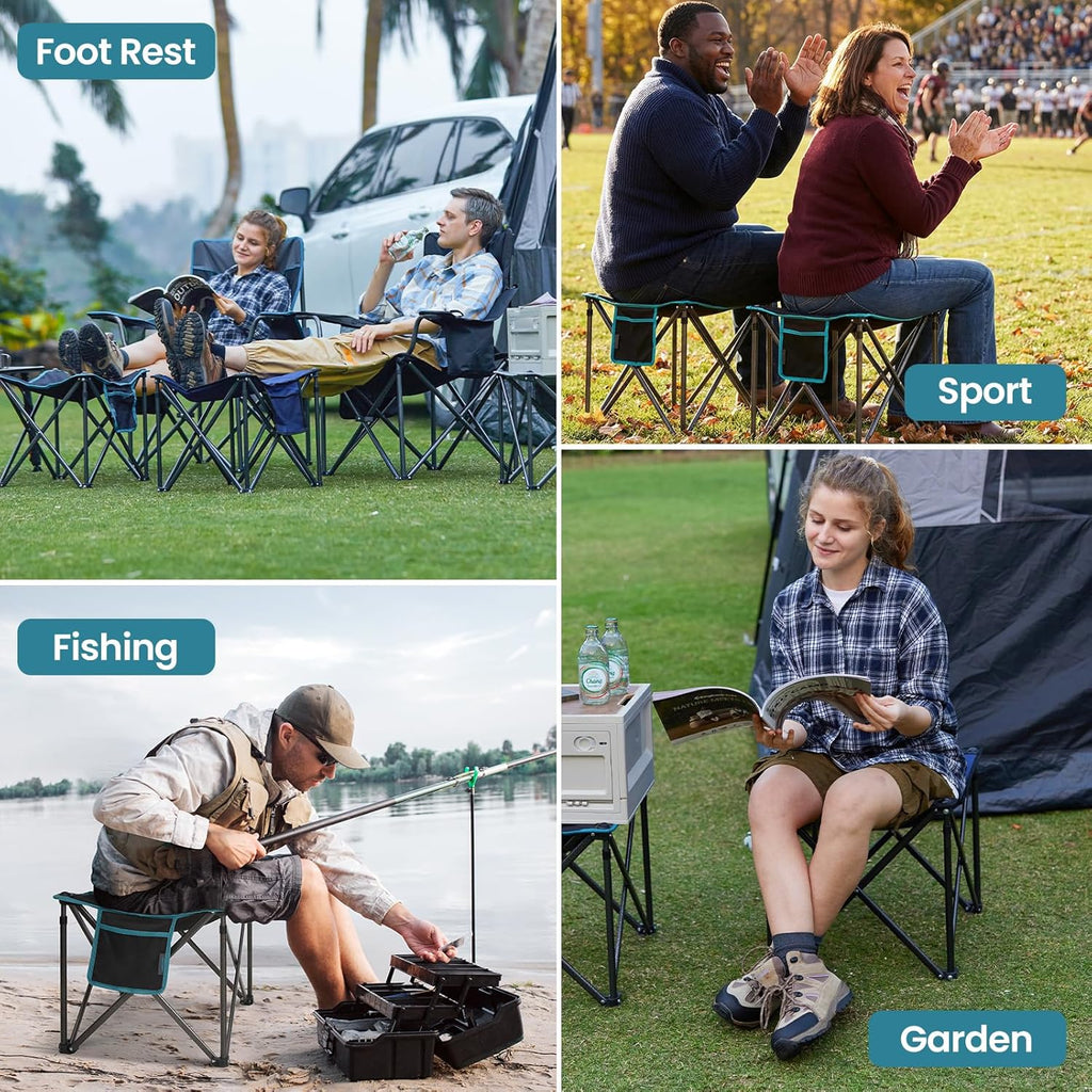 Oversized Camping Stool for Adults, 2 Pack Thick Padded 18.1 Inch Folding Ottoman Foot Rest, 440 Lbs Heavy Duty Outdoor Camp Chairs with Anti-Slip Foots & Carry Bag for Fishing Travel (Blue)