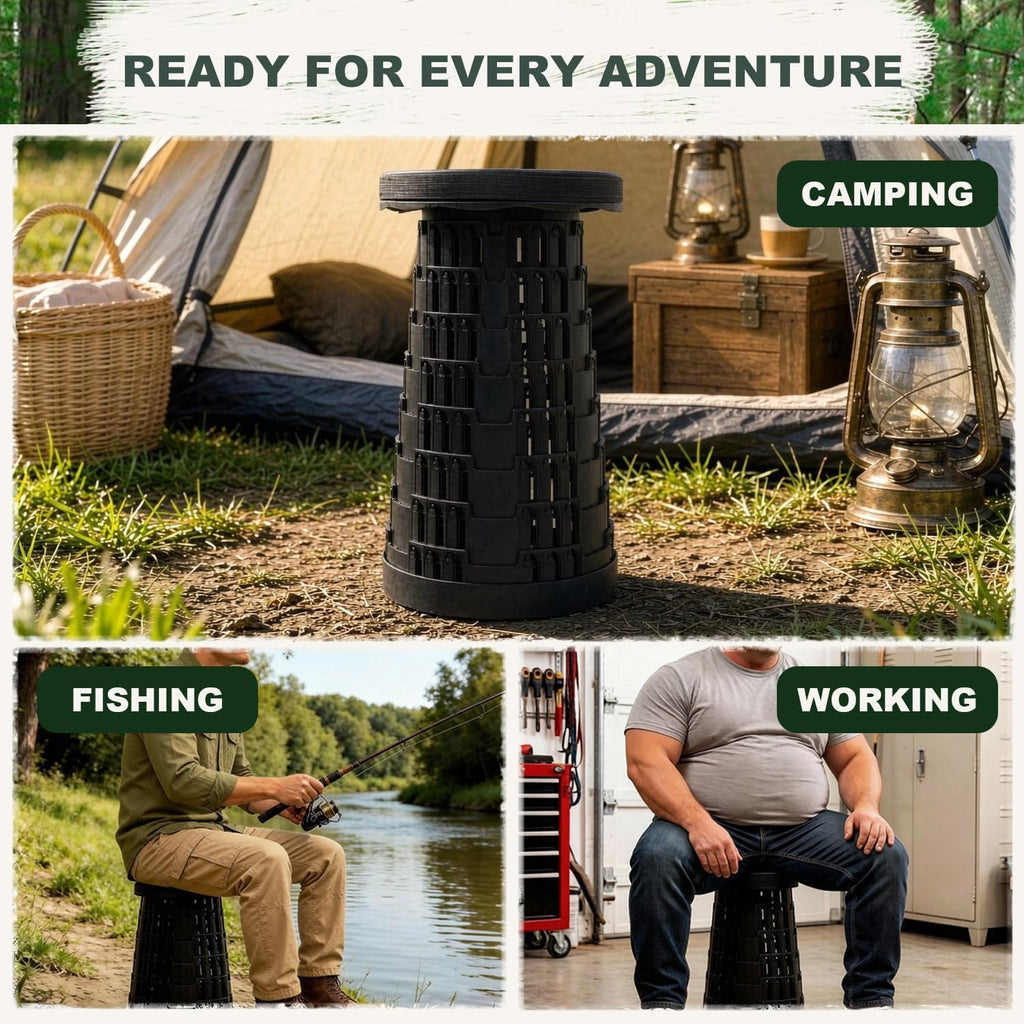 Upgraded Collapsible Stool Chair, Folding Stool, Lightweight, Sturdy, Adjustable, Portable, Foldable Seat Stools for Outdoor Camping Fishing Hiking BBQ