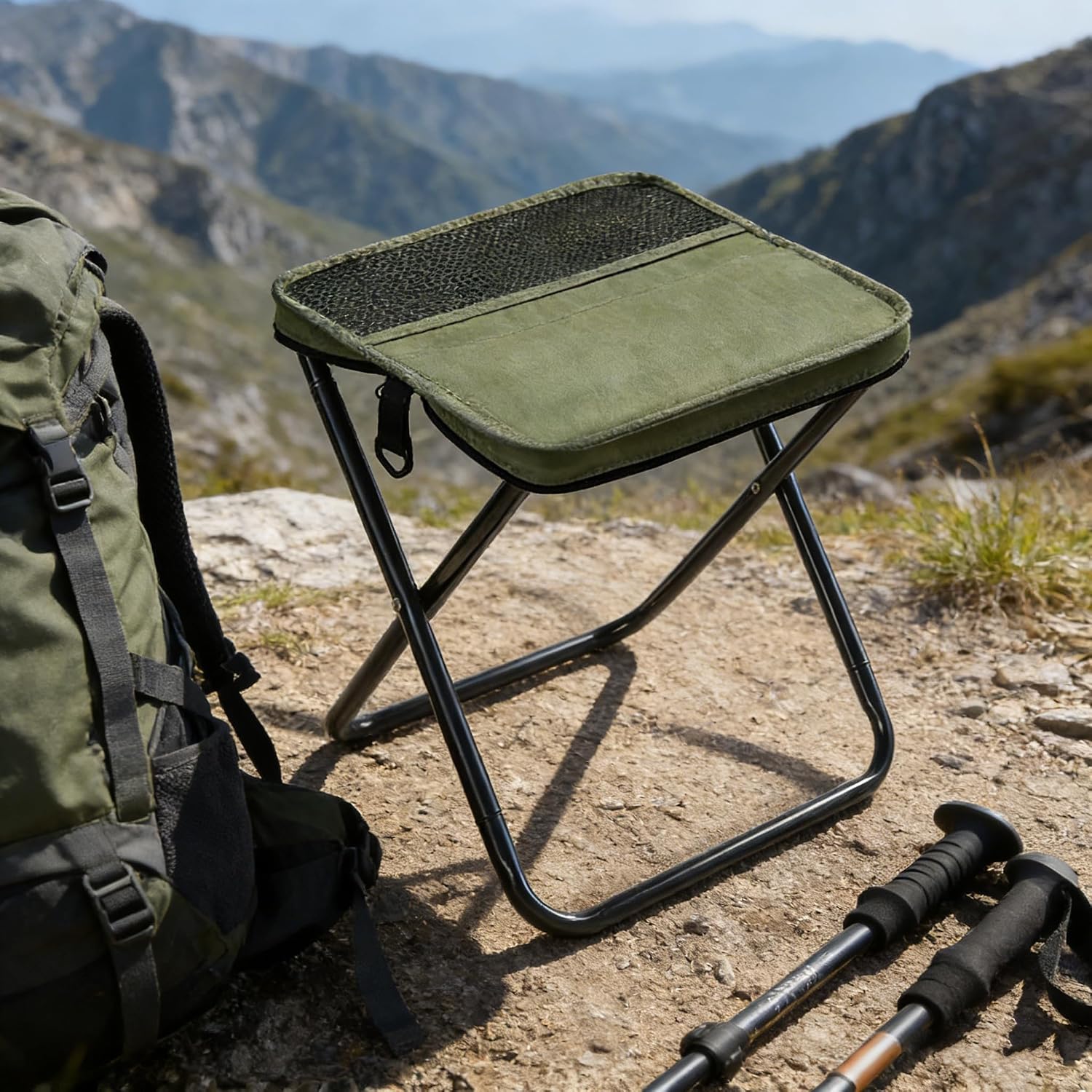Outdoor Backpack Folding Stool, Pencil Case Stool, Portable Lightweight Camping Gear, Sports Folding Chair, Handbag Stool（Crossbody Bag Stool | Black）