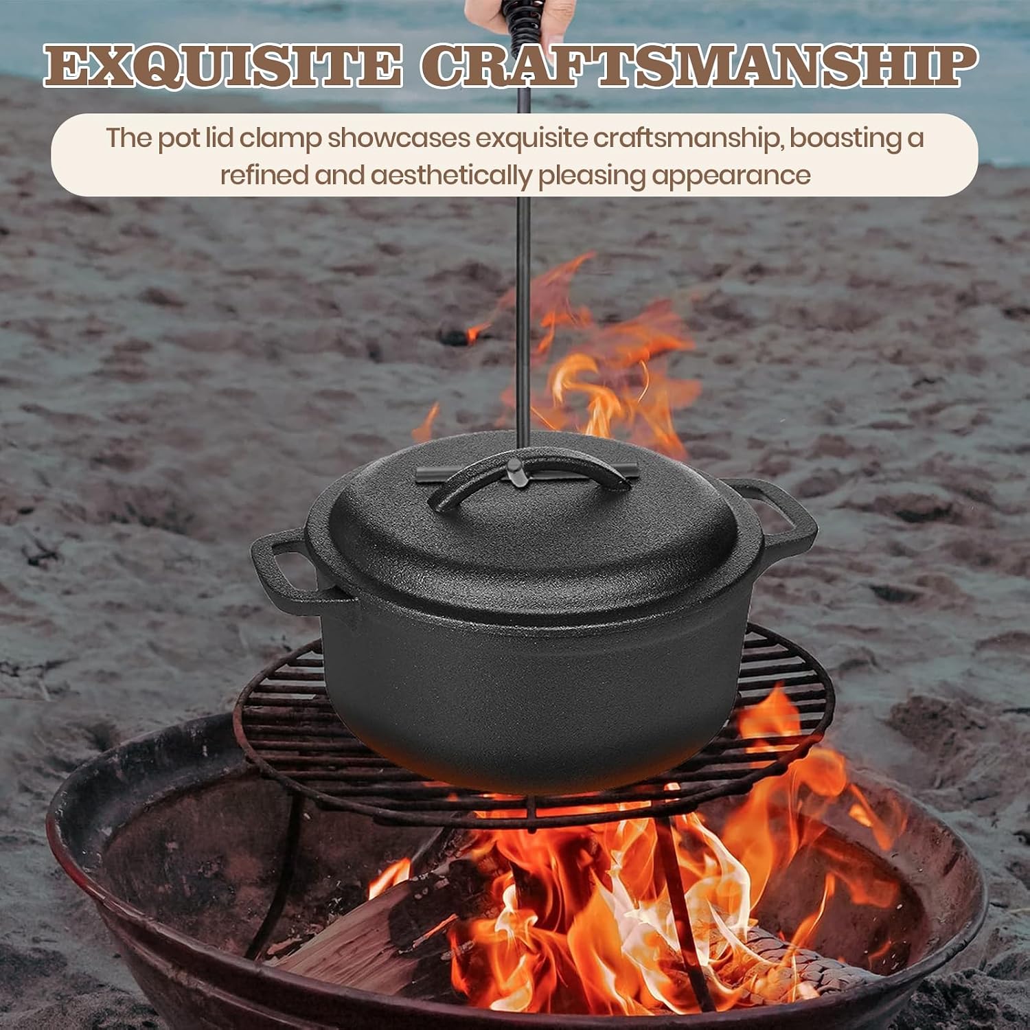 Dutch Oven Lid Lifter with Spiral Handle, 19.5cm/7.7in Cast Iron | Securely Lift Hot Lids for Outdoor Camping, Essential Dutch Oven Accessories