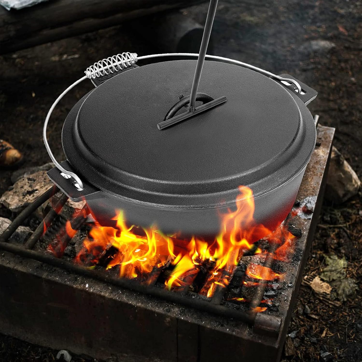 Dutch Oven Lid Lifter with Spiral Handle, 19.5cm/7.7in Cast Iron | Securely Lift Hot Lids for Outdoor Camping, Essential Dutch Oven Accessories