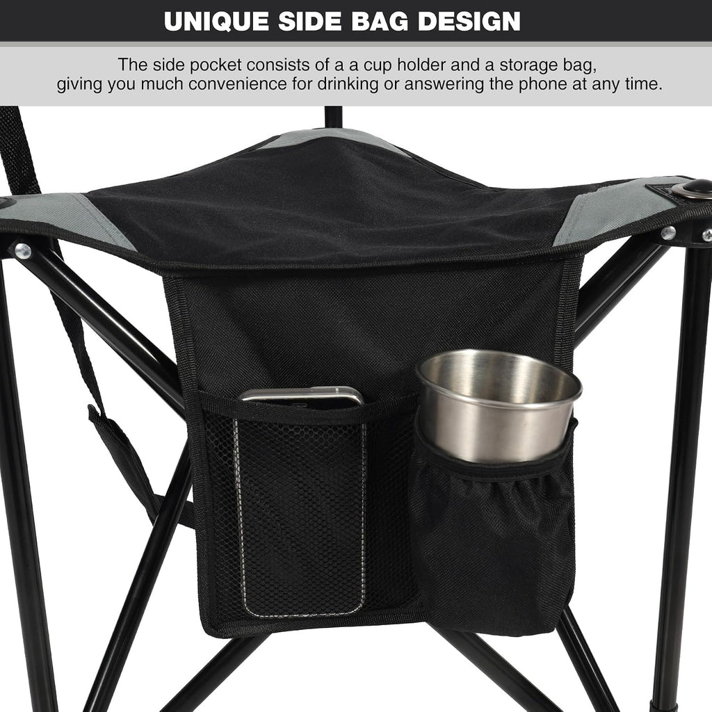 2 Pack Tripod Camping Chairs Folding Lightweight, Portable 3 Legged Tripod Stool Seat with Backrest, Small Golf Chair Compact for Adults Fishing Hunting, Black