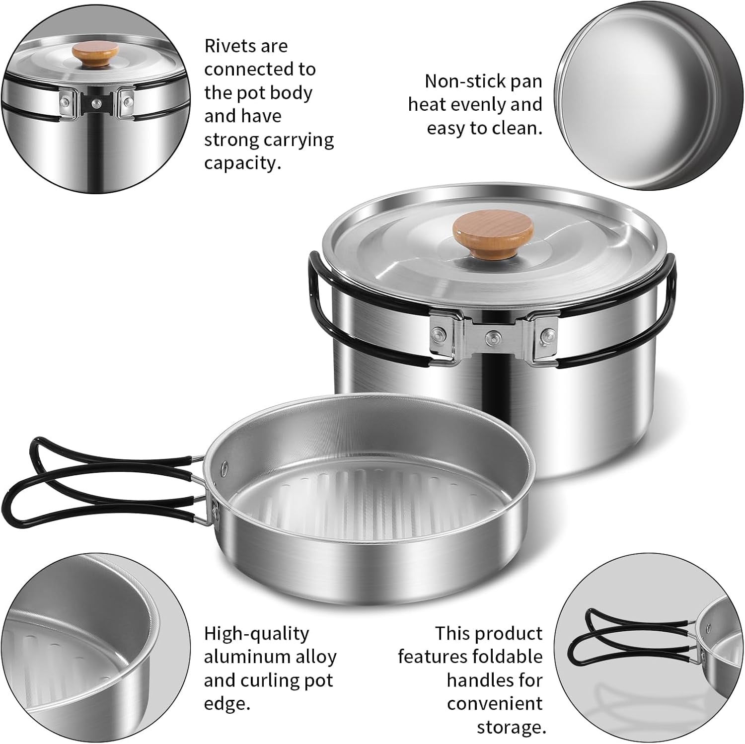 12pcs Outdoor Camping Cookware Kit, Lightweight Stainless Steel Kettle, Non-Stick Pot and pan, with Fork Spoon Kits Suitable for picnics and Backpacking Trips